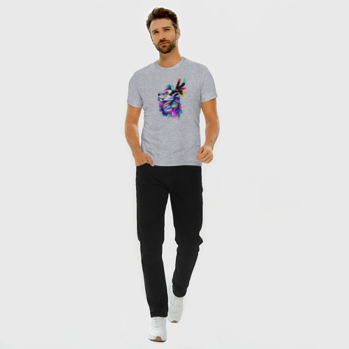 Мужская футболка хлопок Slim Разноцветный лев, цвет меланж - фото 5