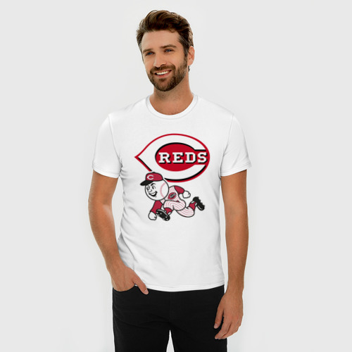 Мужская футболка хлопок Slim Cincinnati reds - baseball team - talisman, цвет белый - фото 3