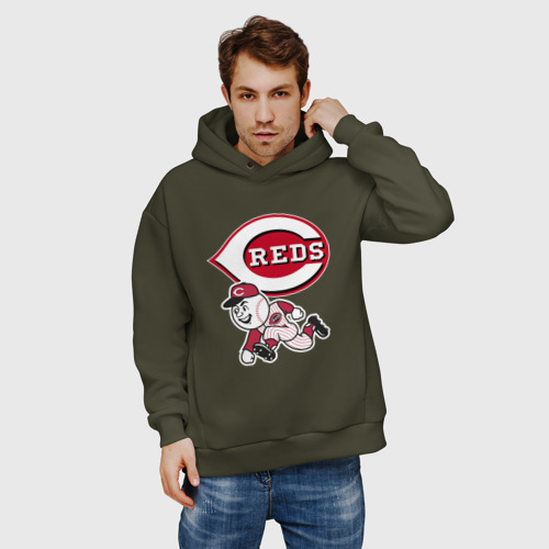 Мужское худи Oversize хлопок Cincinnati reds - baseball team - talisman, цвет хаки - фото 3