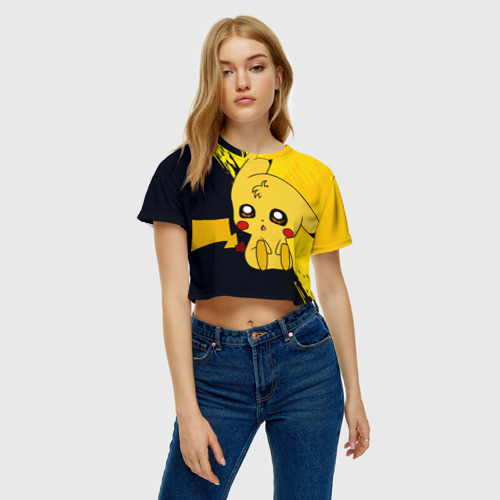 Женская футболка Crop-top 3D Пикачу/Pikachu, цвет 3D печать - фото 3