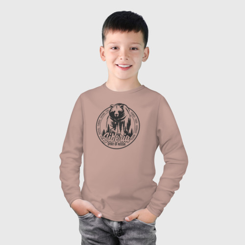 Детский лонгслив хлопок с принтом Сибирь Дух России, фото на моделе #1
