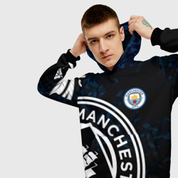 Толстовка с принтом Manchester City для мужчины, вид на модели спереди №3. Цвет основы: черный