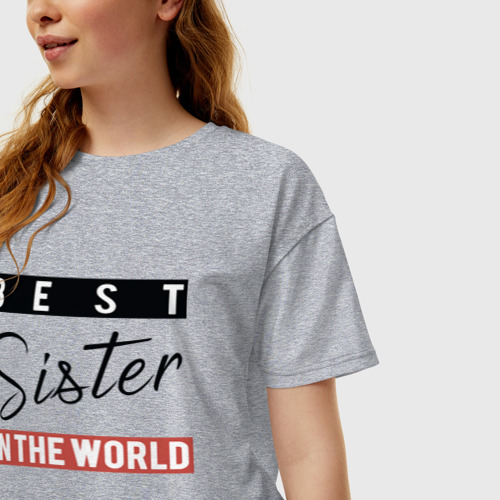 Женская футболка хлопок Oversize Best Sister in the World, цвет меланж - фото 3