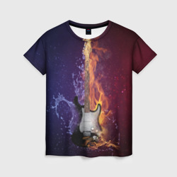 Женская футболка 3D Гитара огня