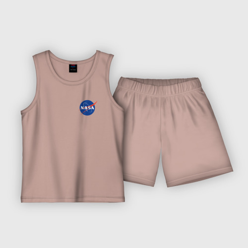 Детская пижама с шортами хлопок NASA, цвет пыльно-розовый