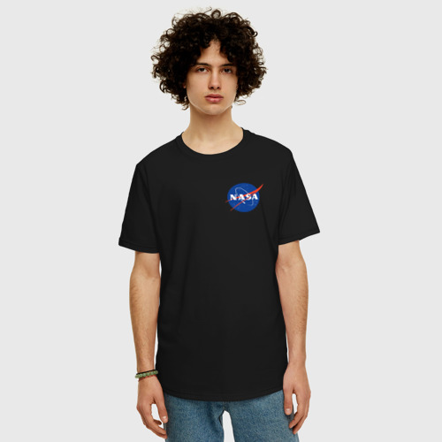 Мужская футболка хлопок Oversize NASA, цвет черный - фото 3