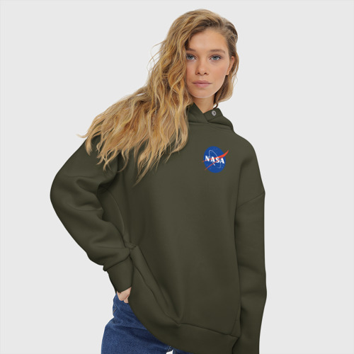 Женское худи Oversize хлопок NASA, цвет хаки - фото 4
