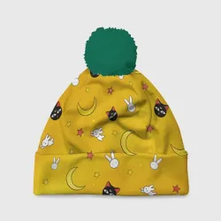 Шапка 3D c помпоном Сейлор Мун  паттерн 