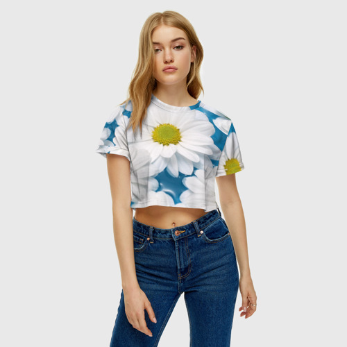 Женская футболка Crop-top 3D Ромашка, цвет 3D печать - фото 4