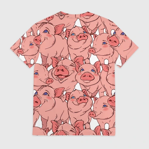 Мужская футболка 3D с принтом Свиньи, вид сзади #1