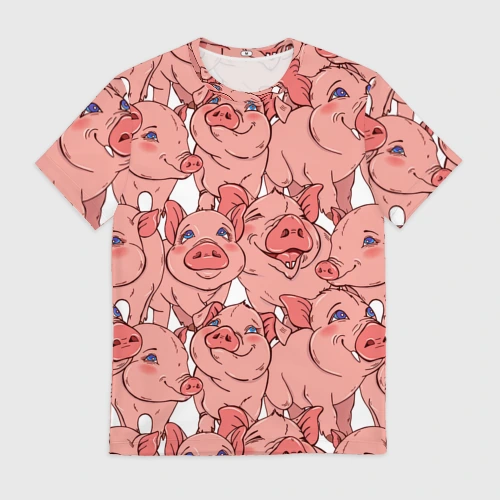Мужская футболка 3D с принтом Свиньи, вид спереди #2