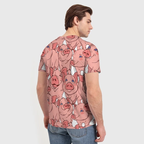 Мужская футболка 3D с принтом Свиньи, вид сзади #2