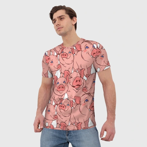 Мужская футболка 3D с принтом Свиньи, фото на моделе #1