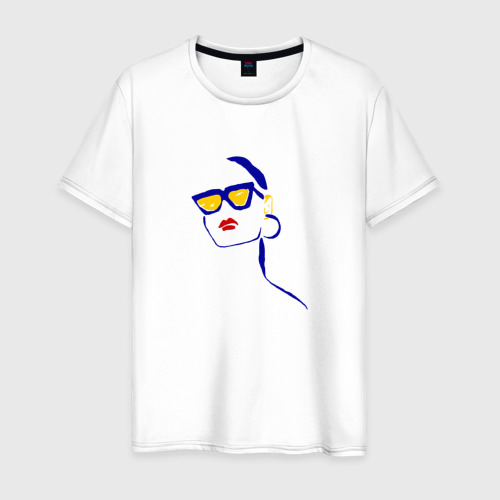 Мужская футболка хлопок девушка в очках, лицо, рисунок, цвет белый