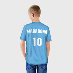 Футболка с принтом Форма Наполи Марадона для ребенка, вид на модели сзади №2. Цвет основы: белый