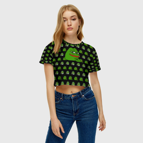 Женская футболка Crop-top 3D Frog Pepe, цвет 3D печать - фото 4