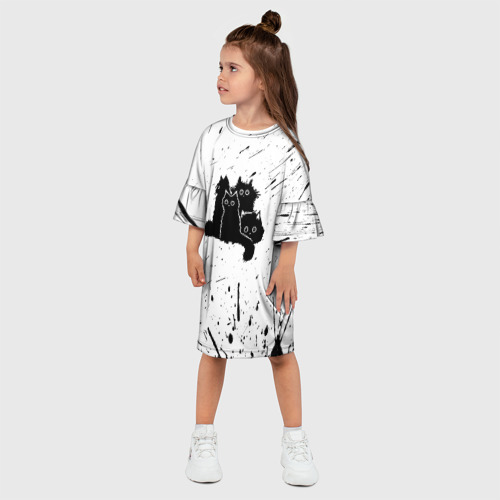 Детское платье 3D Черные котейки, цвет 3D печать - фото 3
