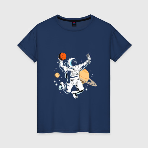 Женская футболка хлопок с принтом Space bascetball, вид спереди #2