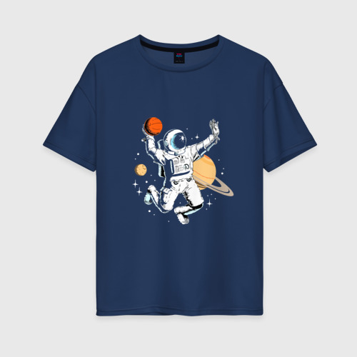 Женская футболка из хлопка оверсайз с принтом Space bascetball, вид спереди №1