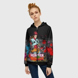 Женская толстовка 3D на молнии Хисока Мороу и логотип Хантер Хантер - фото 2