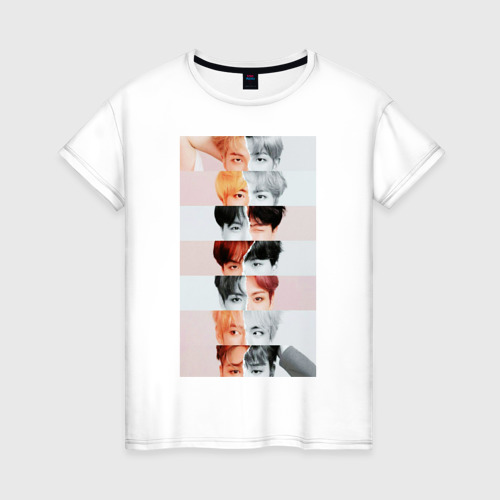 Женская футболка из хлопка с принтом BTS, вид спереди №1