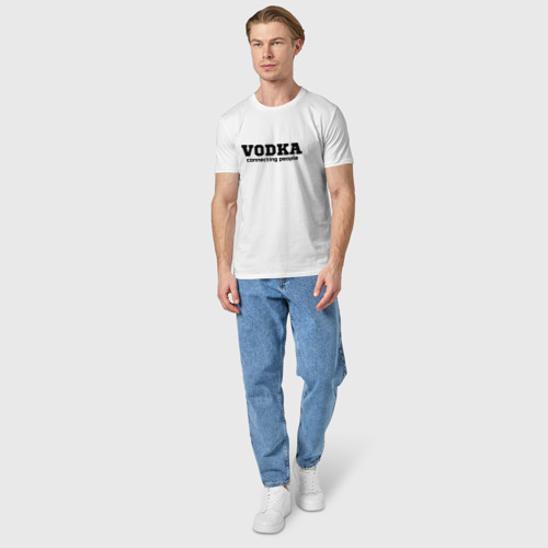 Мужская футболка хлопок Vodka connecting people, цвет белый - фото 5