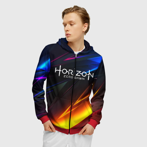 Мужская толстовка 3D на молнии Horizon Zero Dawn stripes, цвет красный - фото 3