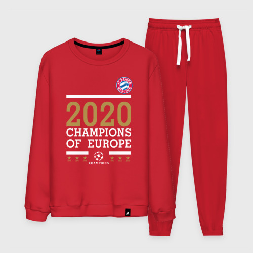 Мужской костюм хлопок с принтом FC Bayern Munchen | Champions of Europe 2020, вид спереди #2