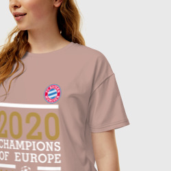 Женская футболка хлопок Oversize FC Bayern Munchen Champions of Europe 2020 - фото 2