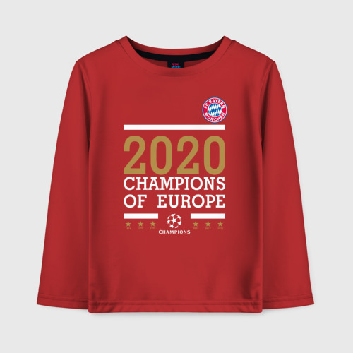 Детский лонгслив хлопок FC Bayern Munchen Champions of Europe 2020, цвет красный