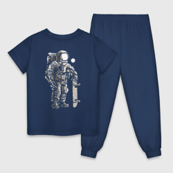 Пижама с принтом Space skateboarding для ребенка, вид сзади №1. Цвет основы: темно-синий