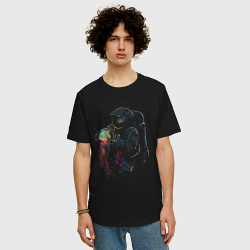 Мужская футболка хлопок Oversize Глубокий космос, цвет черный - фото 3