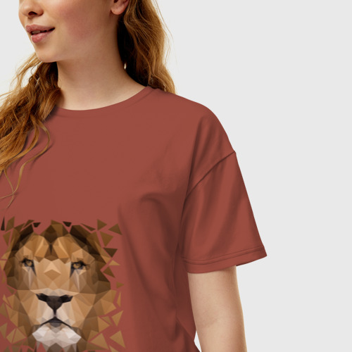 Женская футболка хлопок Oversize Лев, цвет кирпичный - фото 3