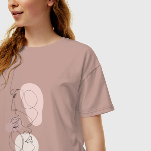 Женская футболка хлопок Oversize Эстетика минимализм, цвет пыльно-розовый - фото 3