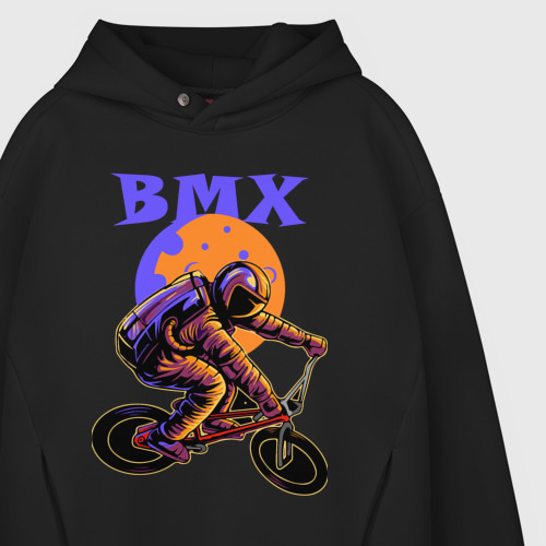 Мужское худи Oversize хлопок BMX в космосе, цвет черный - фото 4