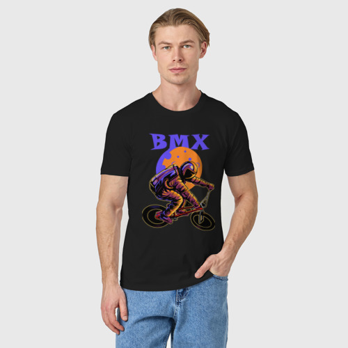 Мужская футболка хлопок BMX в космосе, цвет черный - фото 3