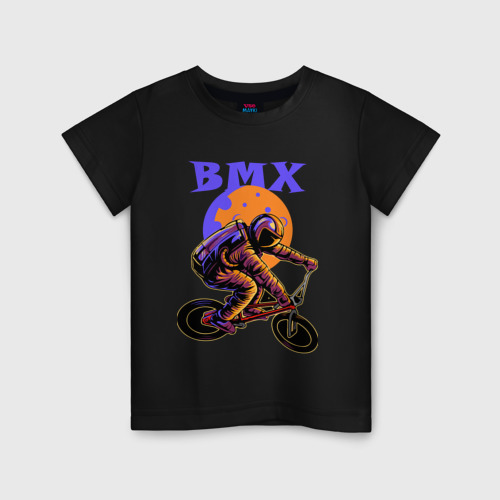 Детская футболка хлопок BMX в космосе, цвет черный