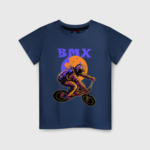 Детская футболка хлопок BMX в космосе, цвет темно-синий