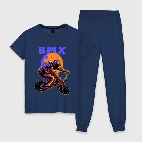 Женская пижама хлопок BMX в космосе, цвет темно-синий