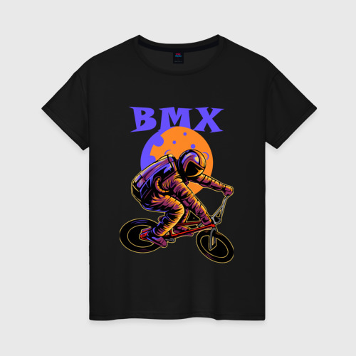 Женская футболка хлопок BMX в космосе, цвет черный