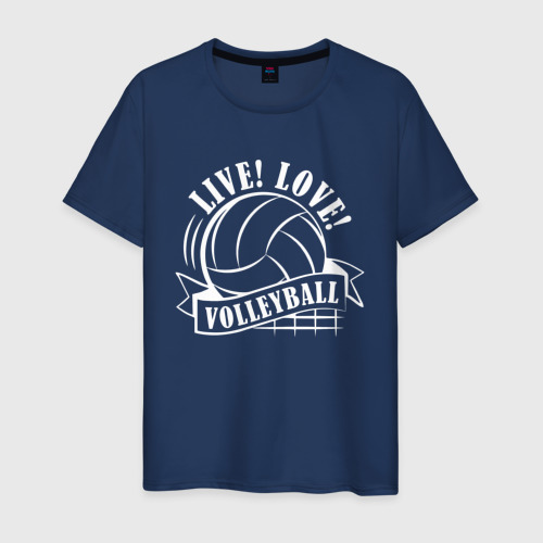 Мужская футболка хлопок LIVE! LOVE! VOLLEYBALL!, цвет темно-синий