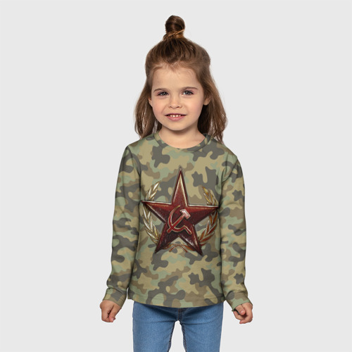 Детский лонгслив 3D с принтом Советская звезда, вид сбоку #3