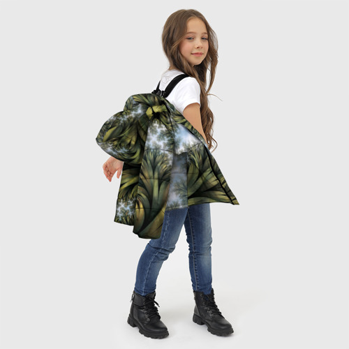Зимняя куртка для девочек 3D Зеленые листья, цвет светло-серый - фото 6