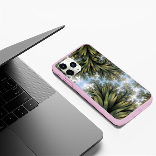 Чехол для iPhone 11 Pro Max матовый Зеленые листья, цвет розовый - фото 5