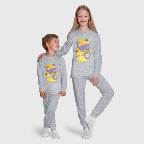 Детская пижама с лонгсливом хлопок Космический кит, цвет меланж - фото 9