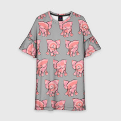 Детское платье 3D Розовые слоники паттерн