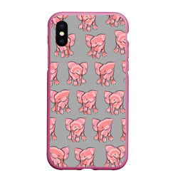 Чехол для iPhone XS Max матовый Розовые слоники паттерн
