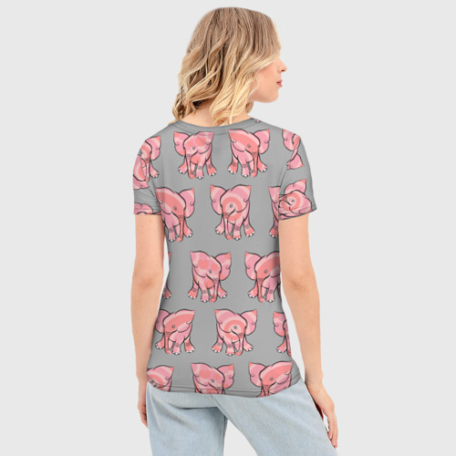 Женская футболка 3D Slim Розовые слоники паттерн, цвет 3D печать - фото 4