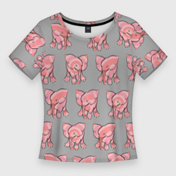 Женская футболка 3D Slim Розовые слоники паттерн