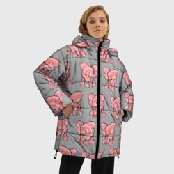 Женская зимняя куртка Oversize Розовые слоники паттерн - фото 2